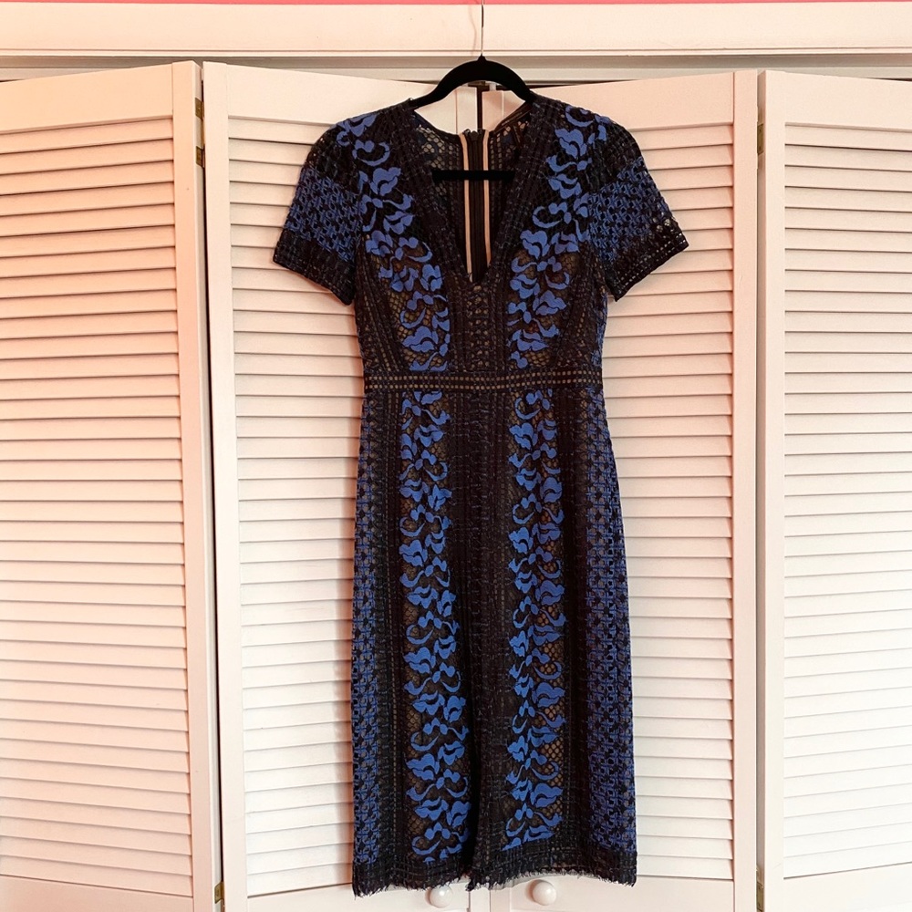 BCBG Max Azria Blue & Black Lace Dress Size 4